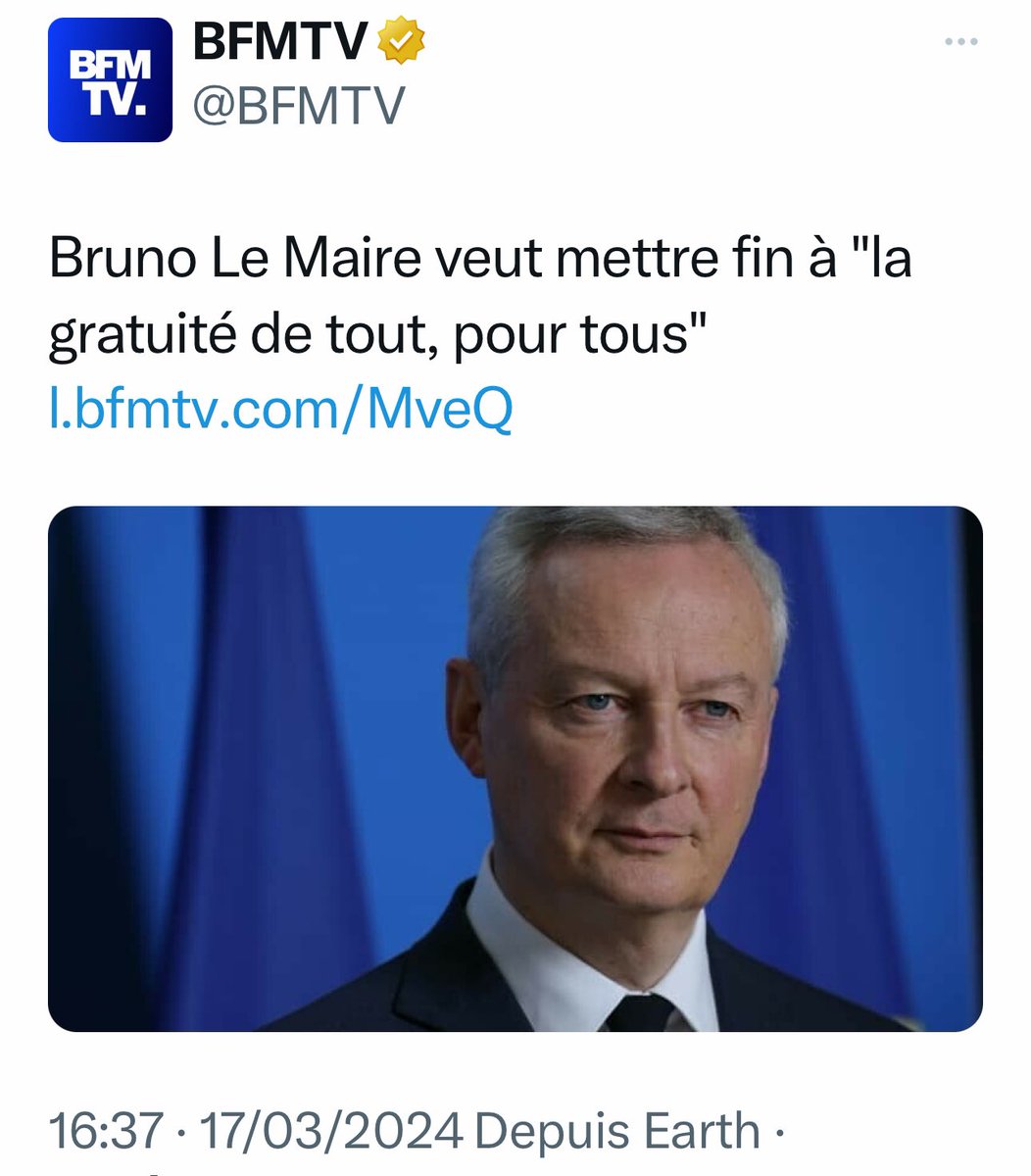 EricMassaud's tweet photo. Donc c’est fini les voitures de fonction gratuites, les chauffeurs gratuits, les appartements de fonction gratuits, les cuisiniers, femmes de ménage et autres larbins gratuits, les déplacements personnels gratuits, la promo des bouquins gratuite sur le compte de la fonction, etc etc… ?
Oups, au temps pour moi, il y a écrit « pour tous » à la fin de sa phrase, ce qui doit vouloir dire que les exceptions ne sont pas concernées…