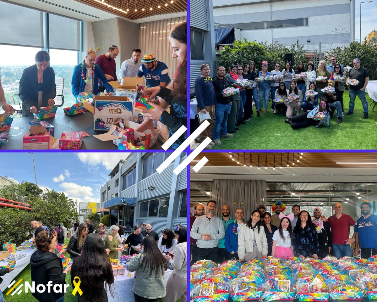 This year, we dedicated the Purim events in Nofar to giving back to the community.

Our employees in our offices prepared Mishloach Manot (Purim gift baskets) that were donated to the "Education Advancement" and "Toy for a Smile" associations.