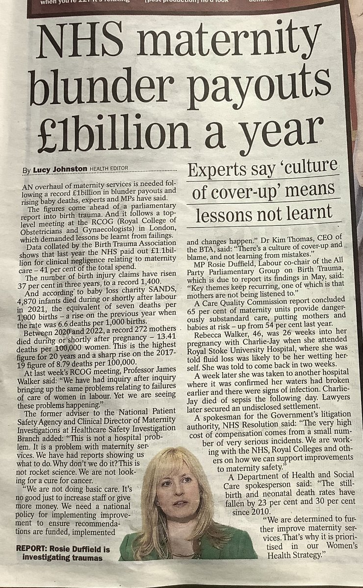 lucy johnston (@thelucyjohnston) on Twitter photo 🚨 Call for maternity overhaul amid £1b / yr birth blunder payouts + record maternal deaths
‘We have had report after report showing as what to do. Why don’t we do it?’
<a href="/RosieDuffield1/">Rosie Duffield MP</a>
<a href="/BirthTrauma/">BirthTrauma</a>
<a href="/jamesjwalker52/">James Walker</a> 🚨 Call for maternity overhaul amid £1b / yr birth blunder payouts + record maternal deaths
‘We have had report after report showing as what to do. Why don’t we do it?’
<a href="/RosieDuffield1/">Rosie Duffield MP</a>
<a href="/BirthTrauma/">BirthTrauma</a>
<a href="/jamesjwalker52/">James Walker</a>