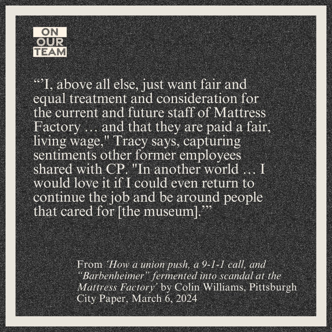OnOurTeam's tweet photo. “’I, above all else, just want fair and equal treatment and consideration for the current and future staff of Mattress Factory … and that they are paid a fair, living wage," Tracy says.”

https://t.co/jctFUt0eVo https://t.co/HLhxsGsWIk