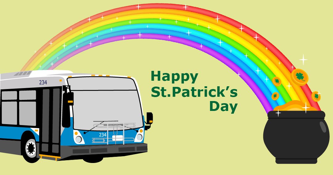 guelphtransit's tweet photo. Happy St. Patrick's Day Guelph!
Today we are operating on regular Sunday Service.
The CSA and GSA are offering free extended service for all, with 5 zoned routes. Visit https://t.co/s0pBRXhlf1. for details. 🍀🚌 #OnYourWay @csaguelph https://t.co/m06VIBdVd7