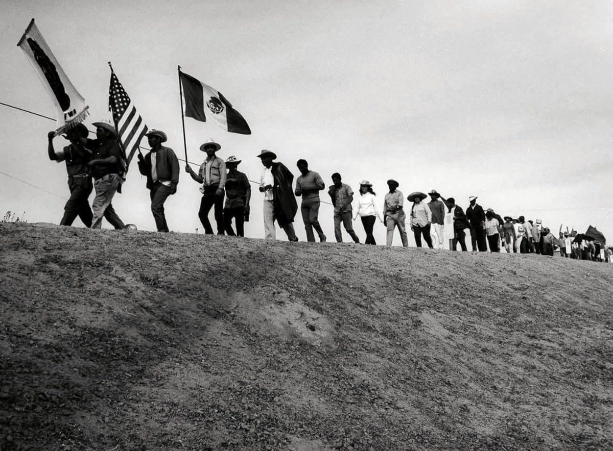 3/17/66: 77 Latino and Filipino grape workers led by Cesar Chavez—six months into their 5 yr long strike—set off from Delano on a 340-mile march, or pilgrimage, to place generations of farm worker grievances before the governor and Legislature in Sacramento. 1/2