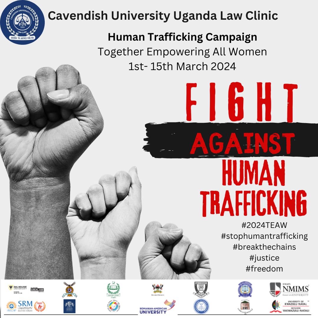 CuulawClinic's tweet photo. Defeating human trafficking is a great moral calling of our time.” 
#2024TEAW #CavendishUniversityUganda #StopHumanTrafficking #Freedomday #Awareness https://t.co/X0v0A1oken