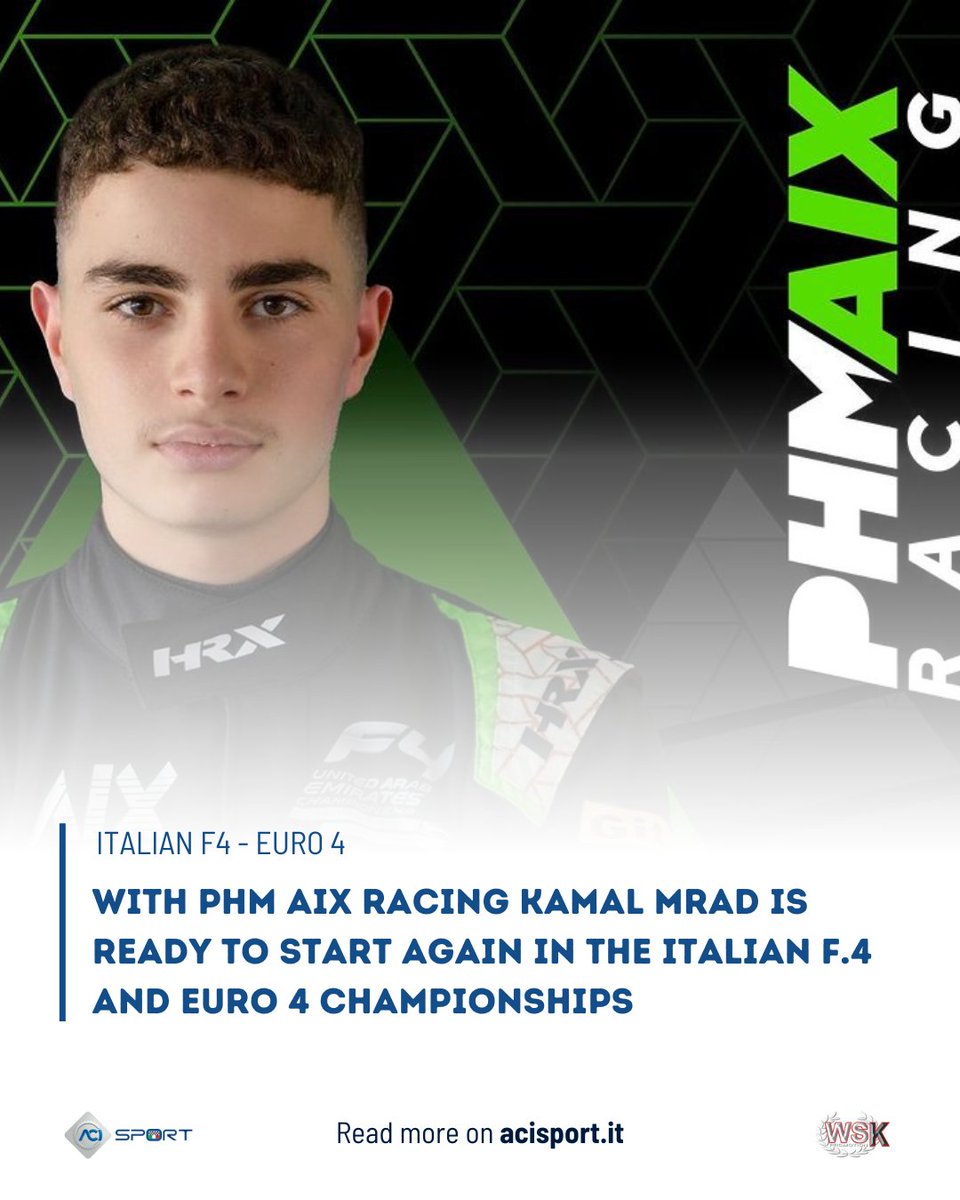 Kamal Mrad is ready to be back in the Italian F4 and Euro 4 Championship 2024. The driver will race with PHM AIX Racing acisport.it/en/f4/news/202… Kamal Mrad è pronto a tornare nei Campionati Italian F.4 ed Euro 4 2024. Il pilota correrà con PHM AIX Racing acisport.it/it/f4/notizie/…