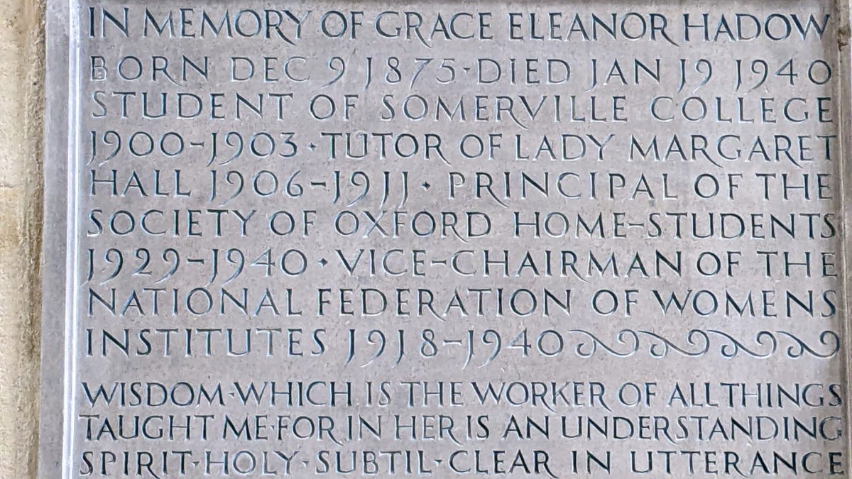 Excited to notice this plaque in University Church, Oxford. In remembrance of #GraceHadow, a founder, and Vice-chair of, @WomensInstitute . #respect @WIEssex