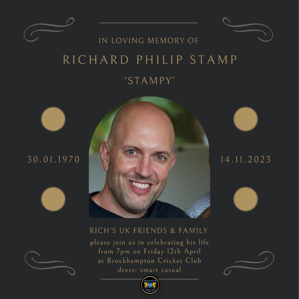 Please join us, at Brockhampton Cricket Club from 7pm on Friday 12th April, to celebrate Richard's life.