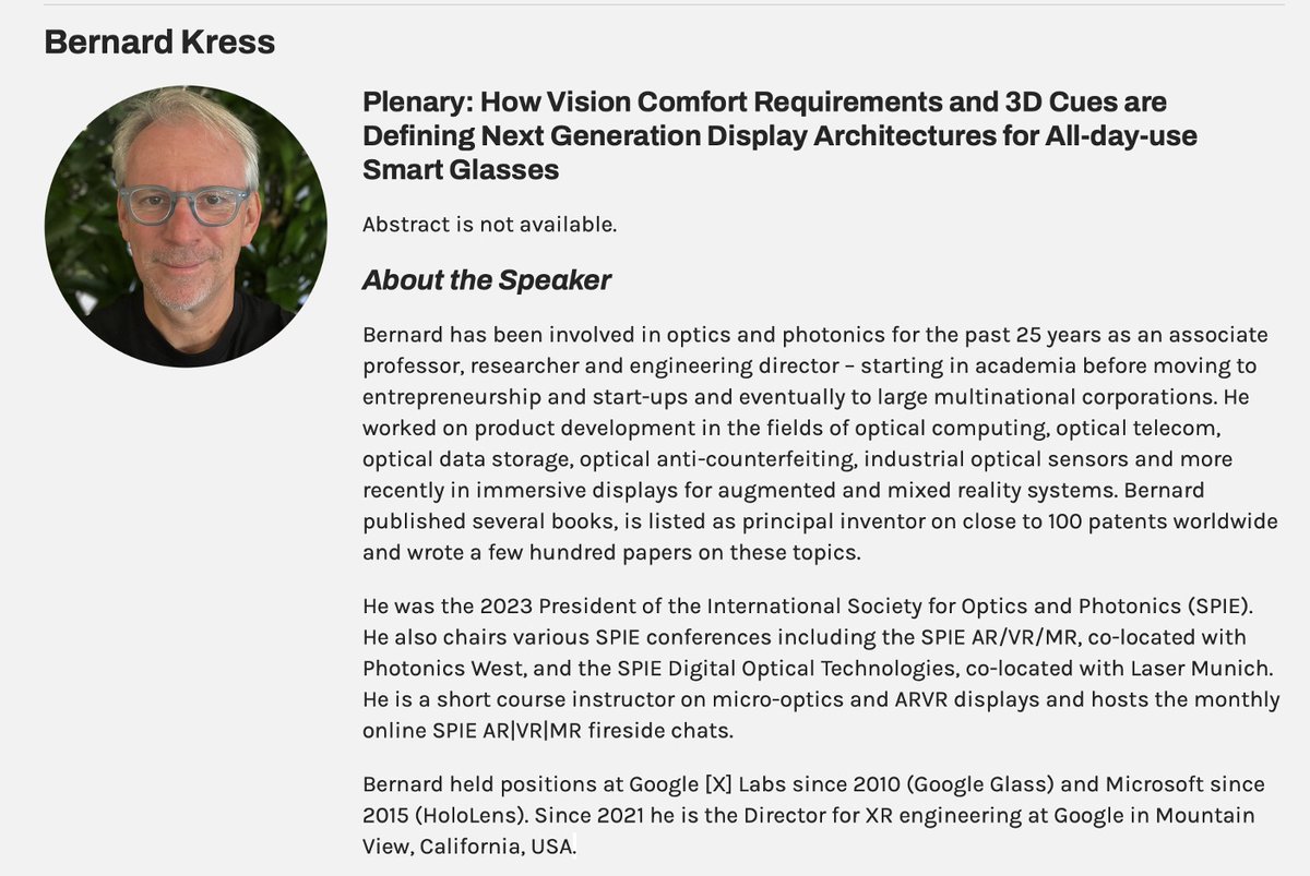 Come and listen to #Bernard_Kress Plenary presentation at the event of the year! Don't miss out on this unique opportunity! Bernard since 2021 he is the Director for XR engineering at Google in Mountain View, California, USA.
optica.org/events/topical…

@CNRsocial_ @ISASI_CNR