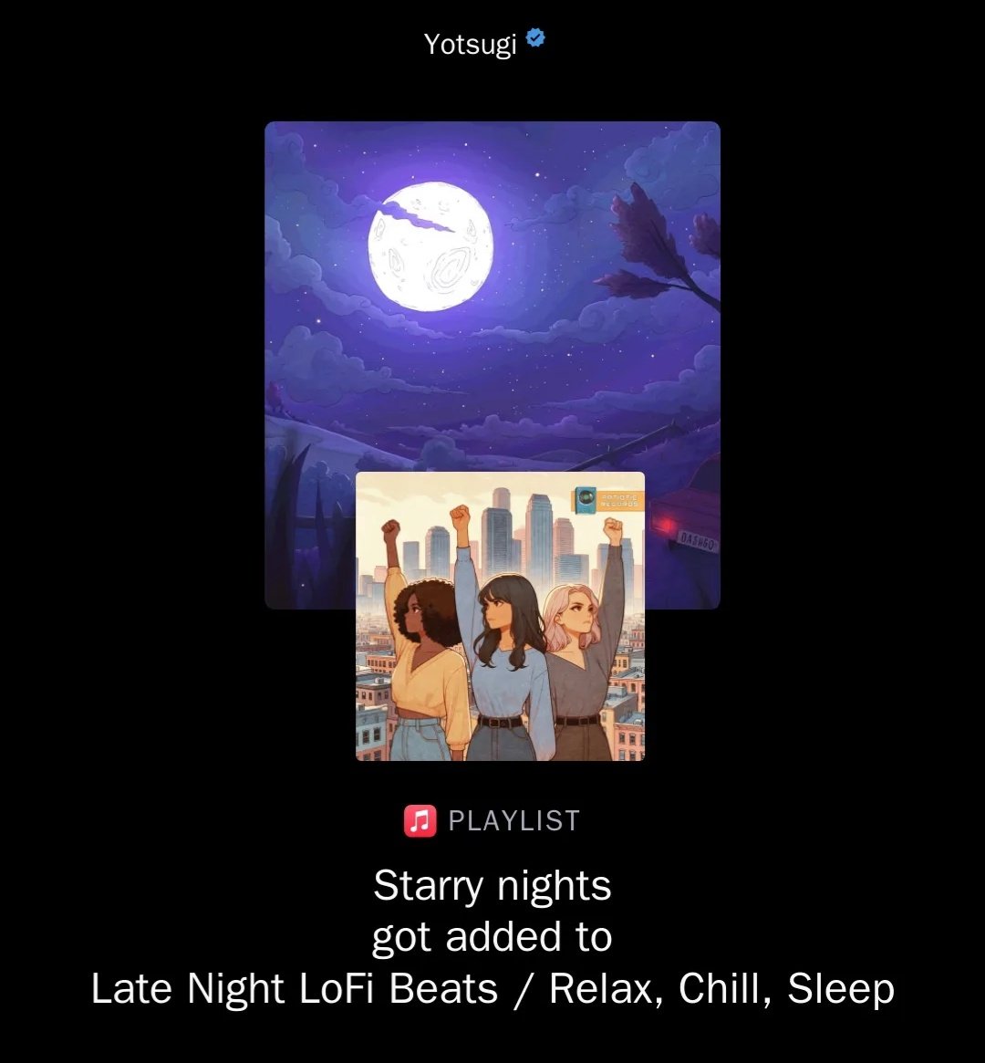 💫やった😍!! @patioticrecordsからリリース'Starry Nights'がDashgoのLate Night LoFi Beats / Relax, Chill, SleepというスリーピーLofiプレイリストに追加されました😴 しかもリファレンスに聴き込んでたアーティストさんと一緒のプレイリストでめっちゃ嬉しいです😭Thank you💝 @PatioticRecords