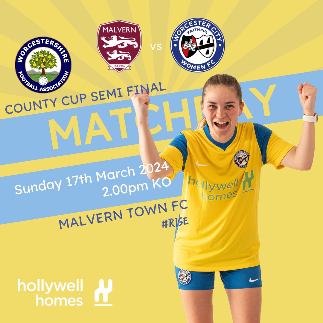 Worcester City Women FC (@wcwomenfc) on Twitter photo Itβs the <a href="/WorcsFA/">Worcestershire FA β½</a> County Cup Semi-Final MATCHDAY!π
1sts
π 14.00
ποΈSixways Stadium, WR3 8ZE
π <a href="/BewdleyTownLFC/">BewdleyTownLadiesFC</a>
ποΈ Β£5 Adults, Β£3 Concessions, Kids for a quid - Season tickets NOT valid
Devs
π 14.00
ποΈ HD Anywhere Stadium, WR14 2EQ
π <a href="/MalvernTown1946/">Malvern Town FC</a>
#worcestershirehour Itβs the <a href="/WorcsFA/">Worcestershire FA β½</a> County Cup Semi-Final MATCHDAY!π
1sts
π 14.00
ποΈSixways Stadium, WR3 8ZE
π <a href="/BewdleyTownLFC/">BewdleyTownLadiesFC</a>
ποΈ Β£5 Adults, Β£3 Concessions, Kids for a quid - Season tickets NOT valid
Devs
π 14.00
ποΈ HD Anywhere Stadium, WR14 2EQ
π <a href="/MalvernTown1946/">Malvern Town FC</a>
#worcestershirehour