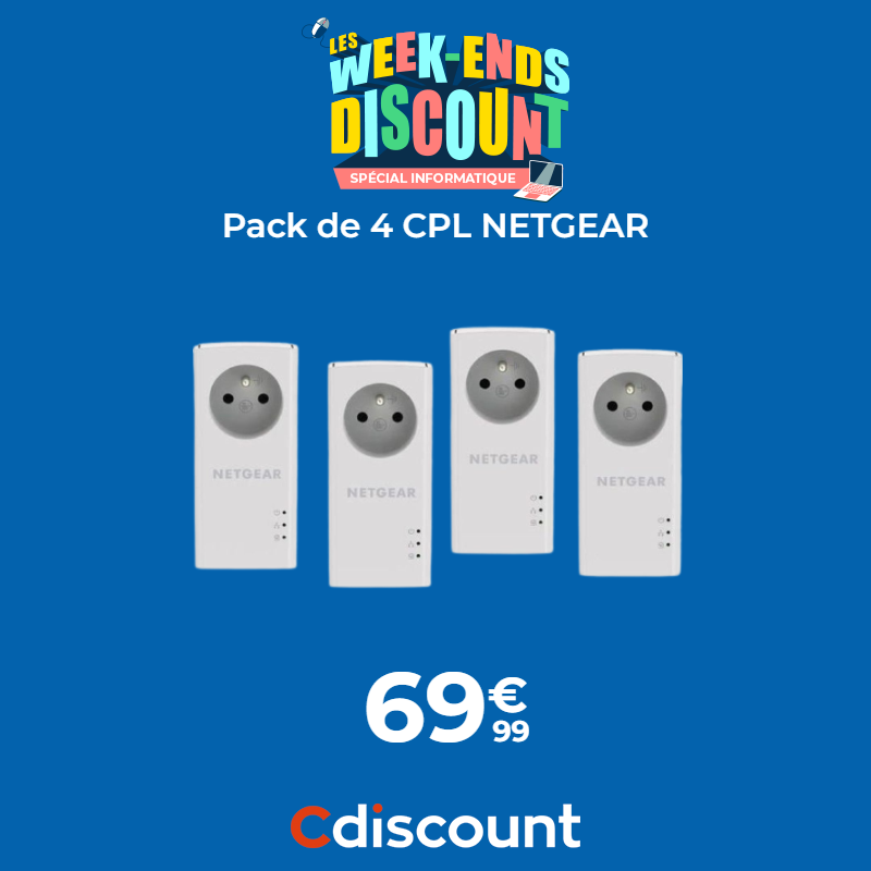 #WeekendDiscount

📶 Pack de 4 CPL NETGEAR 

✔️ 1000 Mbp/s avec prise filtrée

🛒bit.ly/3PiQEim