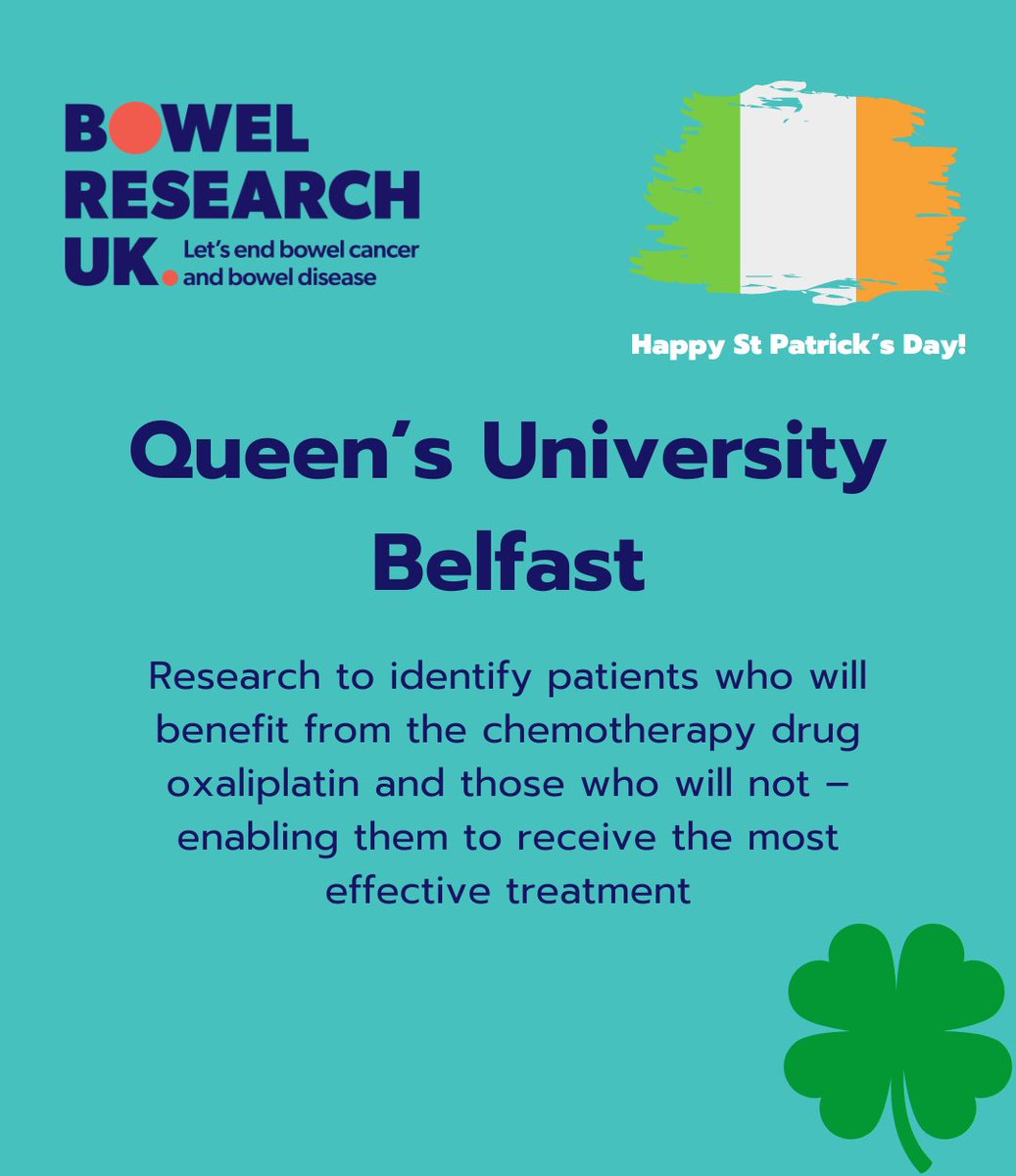 Happy Saint Patrick's Day! Today, we're shining a spotlight on Queen’s University Belfast, where a Bowel Research UK funded PhD is being undertaken by Emily Rogan, supervised by Dr Simon McDade. Find out more on our website at bowelresearchuk.org/research-hub/g… #StPatricksDay @QUBelfast