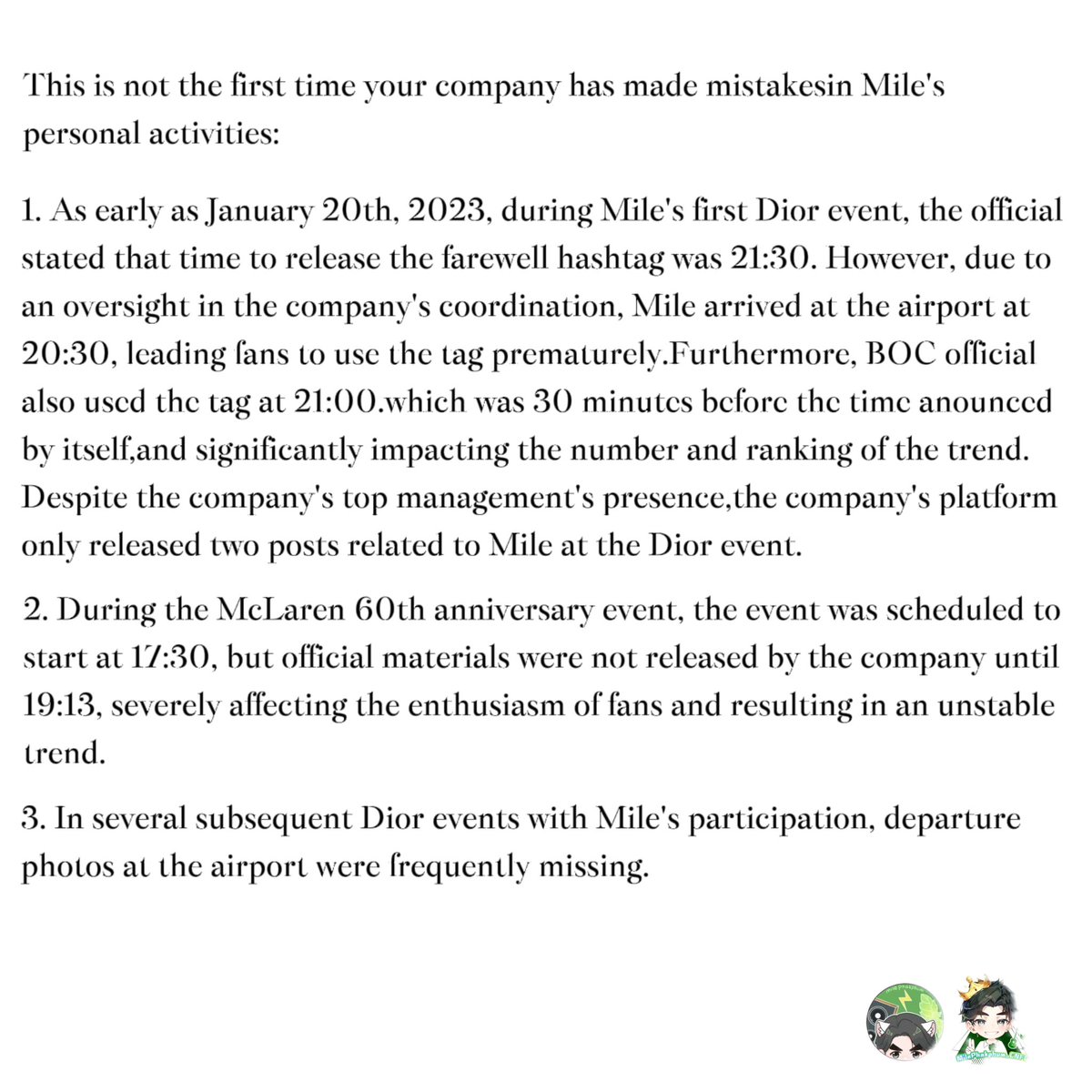 MilePhakDataCN's tweet photo. @MilePhakData_CN  &amp; @MilePhakph_CNFC publishes an open letter to @beoncloud_th. 
We appreciate the supports BOC gives to Mile. But no one can be perfect, there're still something should be improved.The suggestions about BOC's deficiencies in Mile's solo events are as follows: https://t.co/KWgqzfe5vL