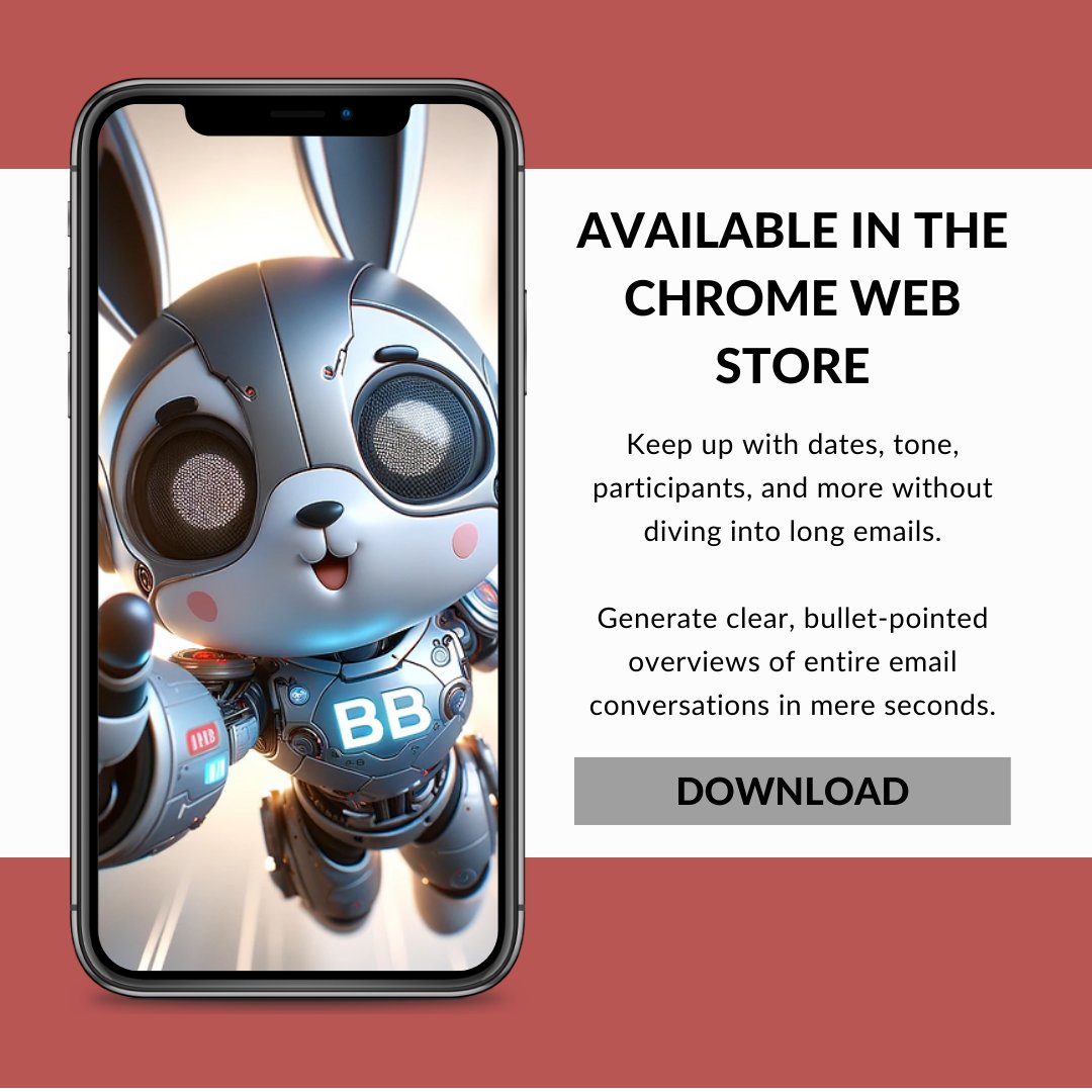 📧 Say goodbye to lengthy email threads! <a href="/BunBoxAI/">BunBox</a> uses AI to generate clear, bullet-pointed overviews of entire email conversations in mere seconds. 🚀 Download now! Available in the Chrome Web Store. 
.
.
.
#EmailProductivity #AI #BunBox #EmailManagement #ChromeExtension