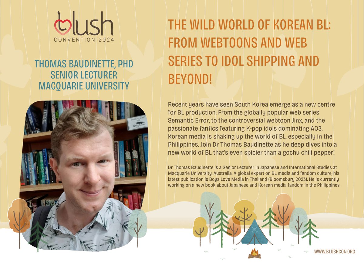 📖 #BLushCon24 is excited to welcome back @tbaudinette for 'The Wild World Of Korean BL: From Webtoons And Web Series To Idol Shipping And Beyond'! 🗺️blushcon.org/events/blush-c… 🏕️ Blush Convention 2024: Out Back 📅 08 June ⏰ 11AM – 7PM 📍 Eton Centris 🌐 blushcon.org