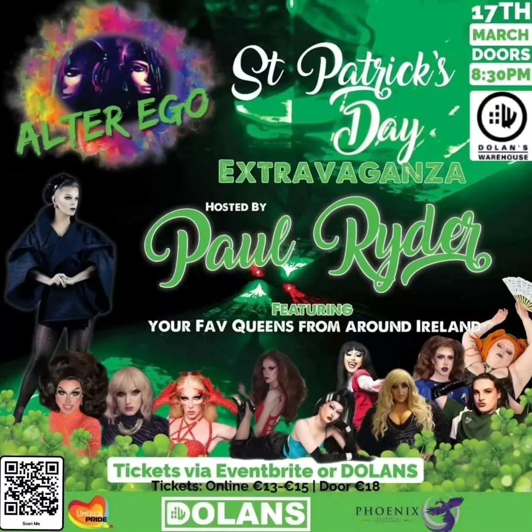 ☘️ Happy St Patrick's Day ☘️ Tonight, we will be in Dolans Limerick bringing you a jammed-packed night of entertainment ☘️🎵. eventbrite.ie/e/st-patricks-… Wherever you are today, we hope you all enjoy the celebrations ☘️🇮🇪. #Limerickpride #Limerick #Ireland #stpatrickday #dolans