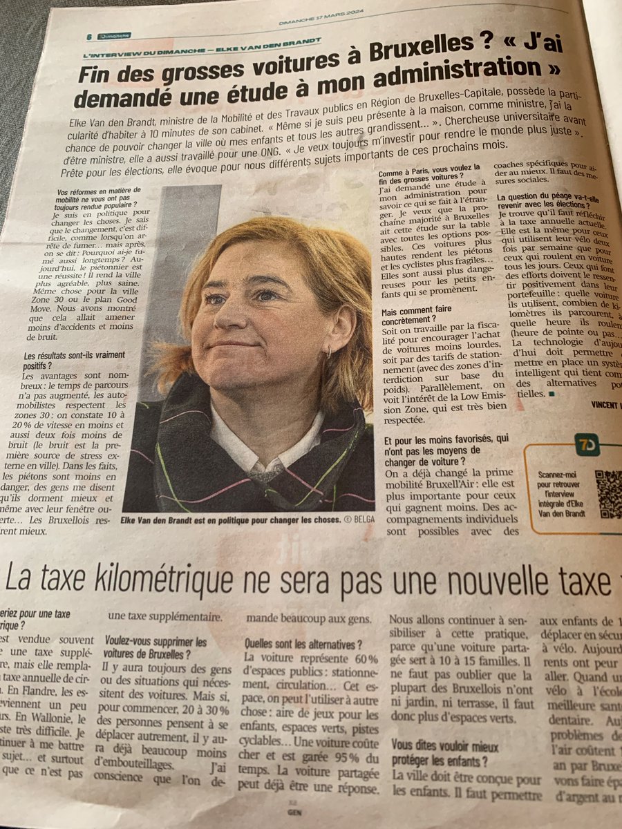 vliesante's tweet image. #7dimanche @groen #mobilite, #velo #espacevert #enfant Prête pour les élections, Elke Van den Brandt, ministre de la Mobilité et des Travaux publics en Région de Bruxelles-Capitale, évoque pour nous différents sujets importants de ces prochains mois. sudinfo.be/id808029/artic…