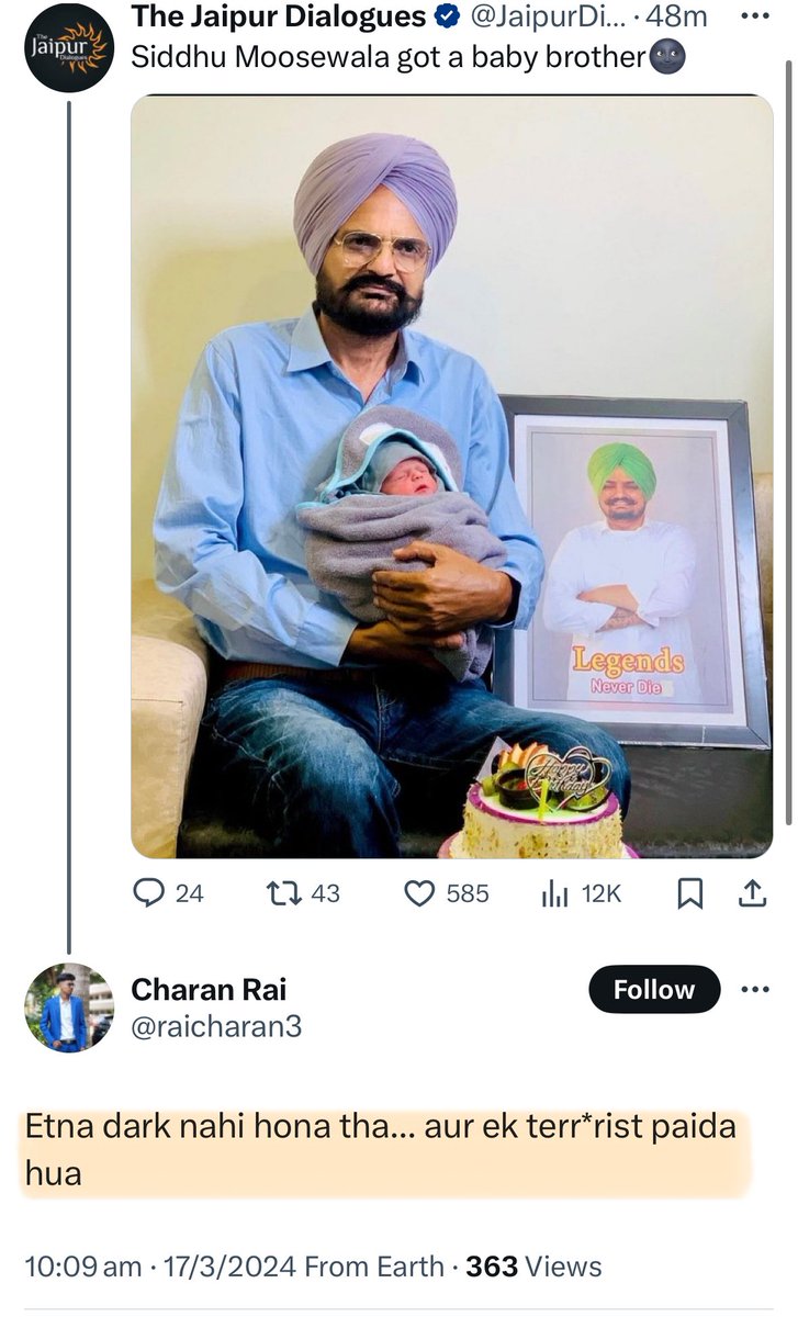 thaSikhs's tweet photo. Another coward who labeled infant born into Moosewala's family as a t3rorist.

@CPDelhi @DGPPunjabPolice @AddlCPER @narendramodi @PMOIndia @ArvindKejriwal @mssirsa @BhagwantMann @Sandhwan , @HarpalCheemaMLA @officeofssbadal, @HarsimratBadal_, @Partap_Sbajwa, @SukhpalKhaira, @PargatSOfficial, @mssirsa, @HardeepSPuri, @ILalpura, @Sandhwan, @JarnailSinghAAP @vikramsahney @rpsinghkhalsa @NCM_GoI @SGPCAmritsar