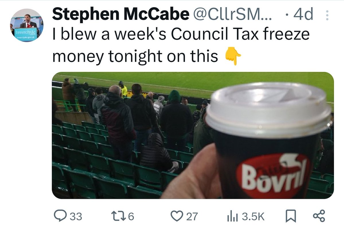 He just can't stop.  Instead of helping his voters, this 🥀 Labour leader of Inverclyde Council is obsessed with the SNP.  It's all he ever posts about - when he's not joking about refusing to freeze Council Tax as 'one in the eye' for the evil SNP.  Who'd vote for this tosser?