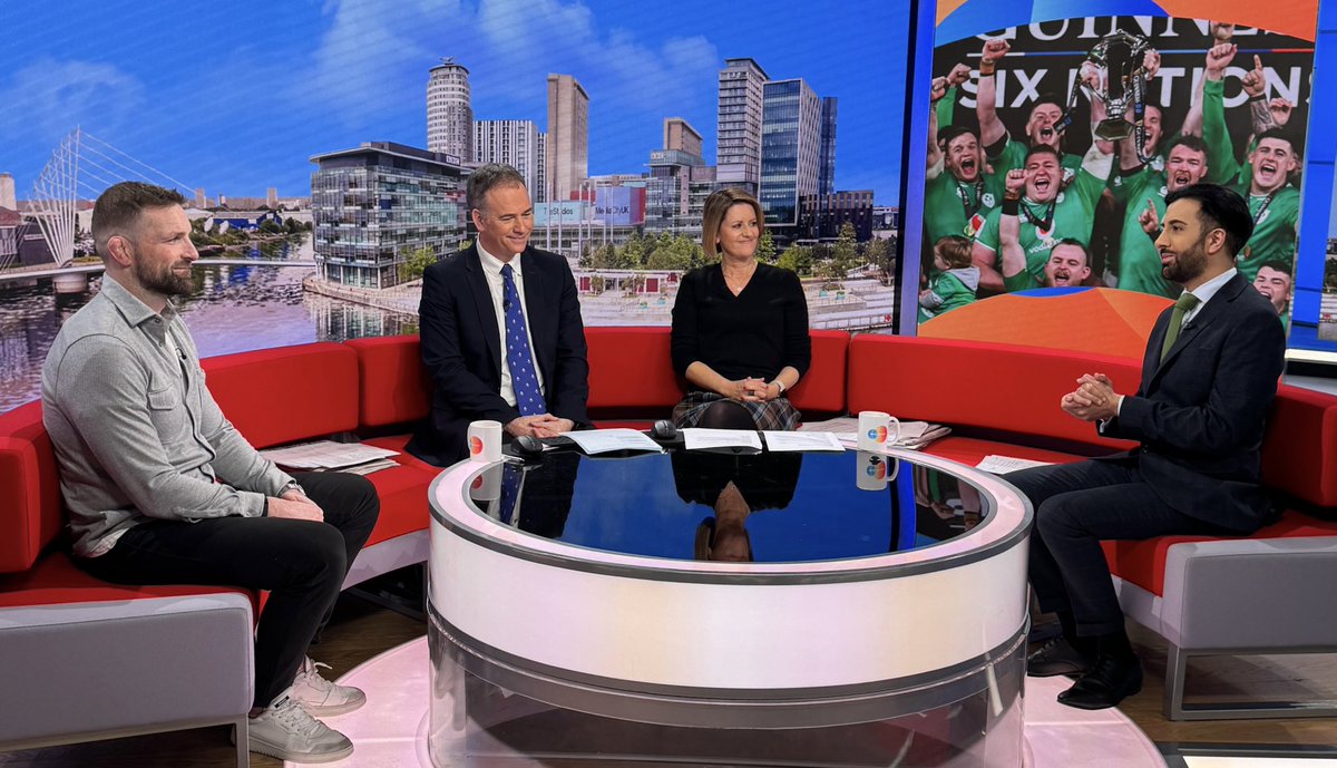 Happy St. Patrick’s Day to those celebrating! (Tried with the tie 🍀) 👏🏽 to Ireland for winning the @SixNationsRugby title again. Great to have @johnbarc86 join us on @BBCBreakfast with @RogerJ_01 & @SarahCam3 to reflect back on this year’s Championship. Thanks for being with us.