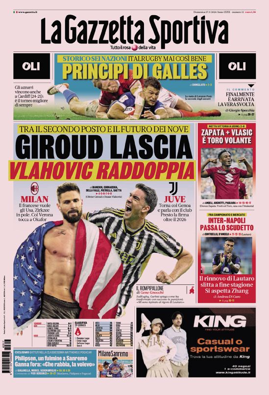 RUGBY ON THE NATIONAL FRONT PAGES IN ITALY... AGAIN

"Italy rugby never this good"
"Princes of Wales"
"The best six nations of our life"
"Italy enter Into history" 
"The best result ever for the Azzurri"

#sixnations #italy #italyrugby #rugbyitalia #walvita #italia #fir