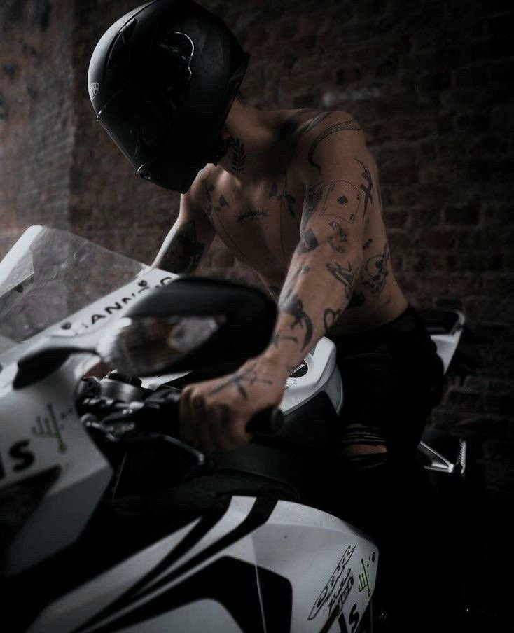 thinking about biker! barty with tattoos lots of them