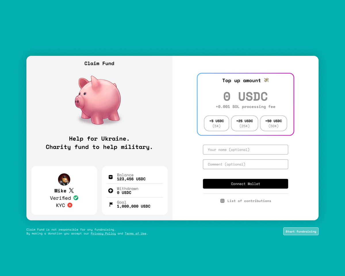 claimfund's tweet photo. We are actively developing our decentralized fundraising platform on Solana. 
Funded by Solana Foundation.

#sneakpeek https://t.co/jQrPRivJ93