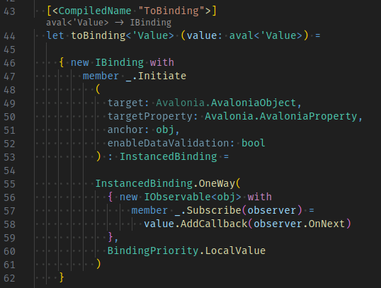 #fsharp Adaptive Data can be integrated very easily with Avalonia's binding mechanisms via the IBinding interface, so you can have one-way adaptive values and two way binding for changeable values (useful for textbox controls), I find hard to not fanboy for avalonia