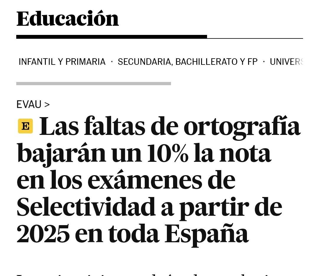 erprofedelengua's tweet photo. Mal día para todos; unos pensarán que es inadmisible bajar nota por la ortografía, otros dirán que un 10% se queda corto. ¿En qué equipo estáis? https://t.co/zvTB6hA1JY