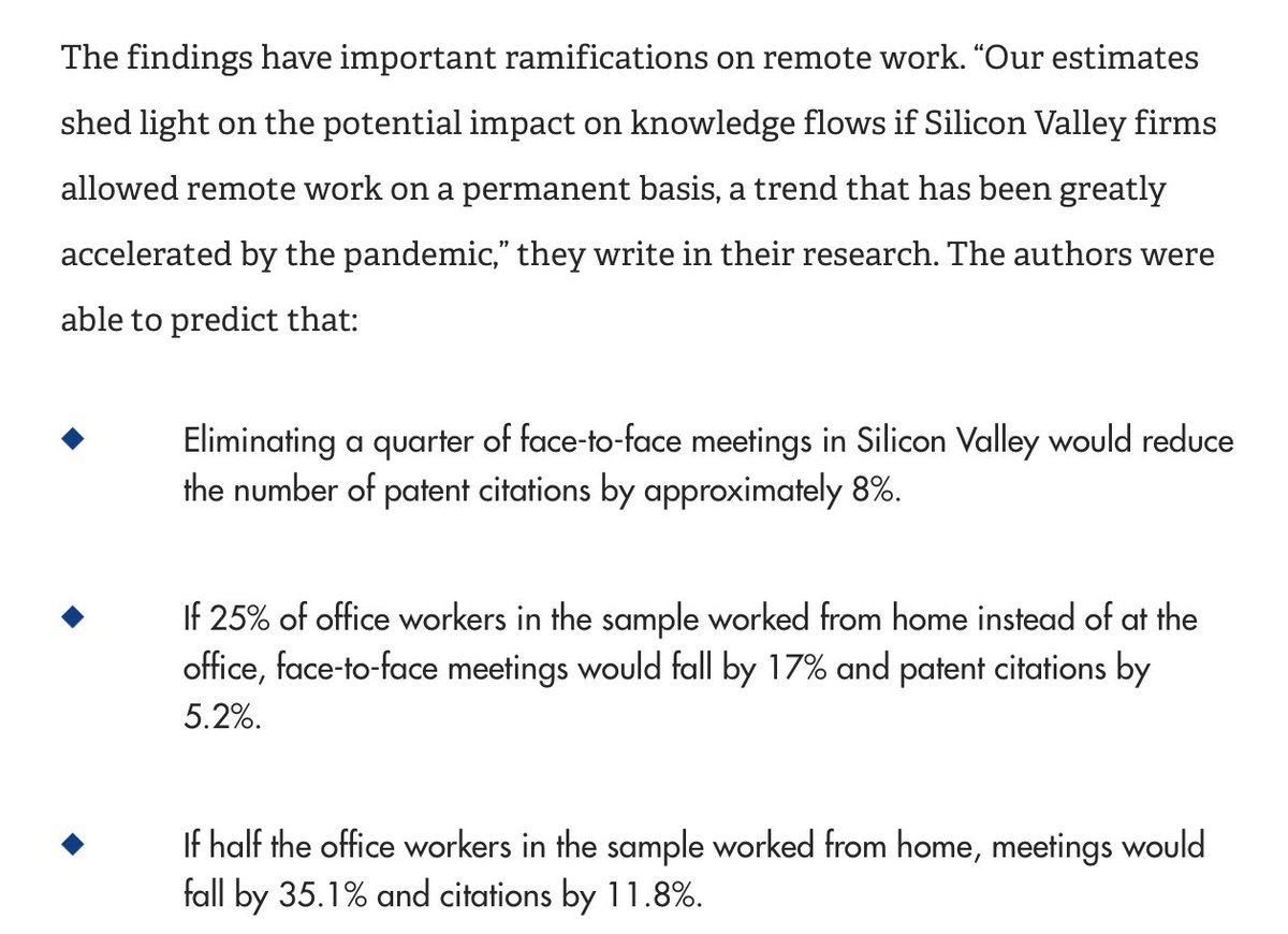 @davidgatkin @MKeithChen The research found that face-to face interactions increased knowledge spillovers and patent citations between different organisations.