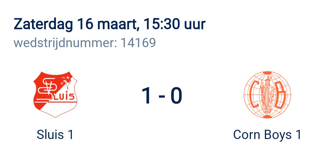 Na de overwinning van vorige week zijn onze boys er niet ingeslaagd om de 3 punten mee naar Sas van Gent te nemen.
Met het kleinste verschil werd verloren van SV Sluis 
Hard blijven werken op training en op naar de volgende wedstrijd.
#OneTeamOneFamily
#cornboyssasvangent