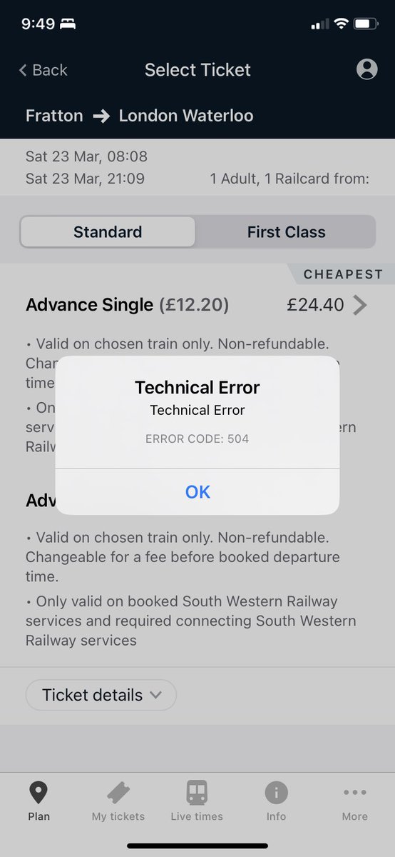AmyThomson08's tweet photo. @SW_Help can’t seem to buy tickets or even search for tickets now on the app? Is there a problem with app? https://t.co/yJyeAdrIvP