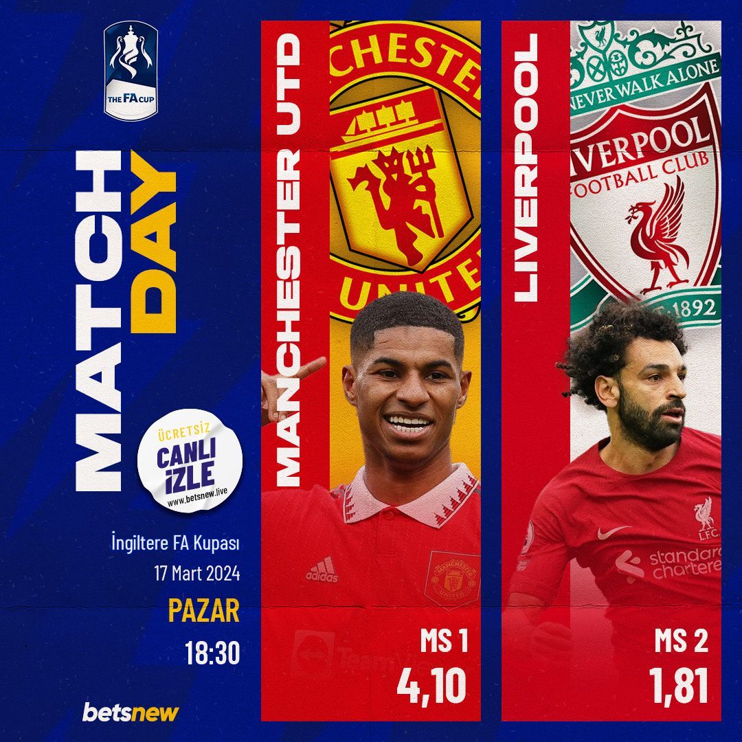 BetsnewResmi's tweet photo. #MatchDay ⚽️

Man. Utd 🆚 Liverpool

🗓 17 Mart Pazar
🕘 18:30
🏆 #FACup

⭐️ Bu Karşılaşma Geniş ve Canlı Market Seçenekleriyle Betsnew’de!

✅ Güvenilir Bahsin Adresi
📲 https://t.co/V0EWK1fMrH

📺 7/24 4K Canlı TV
📲 https://t.co/x8qcdr8dOA https://t.co/dlDHtzCq4q