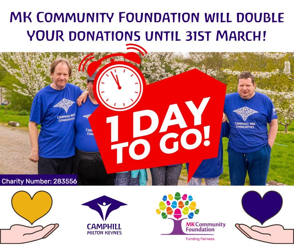CamphillMK's tweet photo. From 18th-31st Mar @MKComFoundation will double YOUR donations! 🙏 💜 
Donate via @Localgiving &amp; make a HUGE difference to adults with learning disabilities &amp; autism - https://t.co/iXzWWGFptR

#CamphillMK #MadMarchMatch #Charities #LearningDisabilities #LocalGiving https://t.co/0wPKRwArom