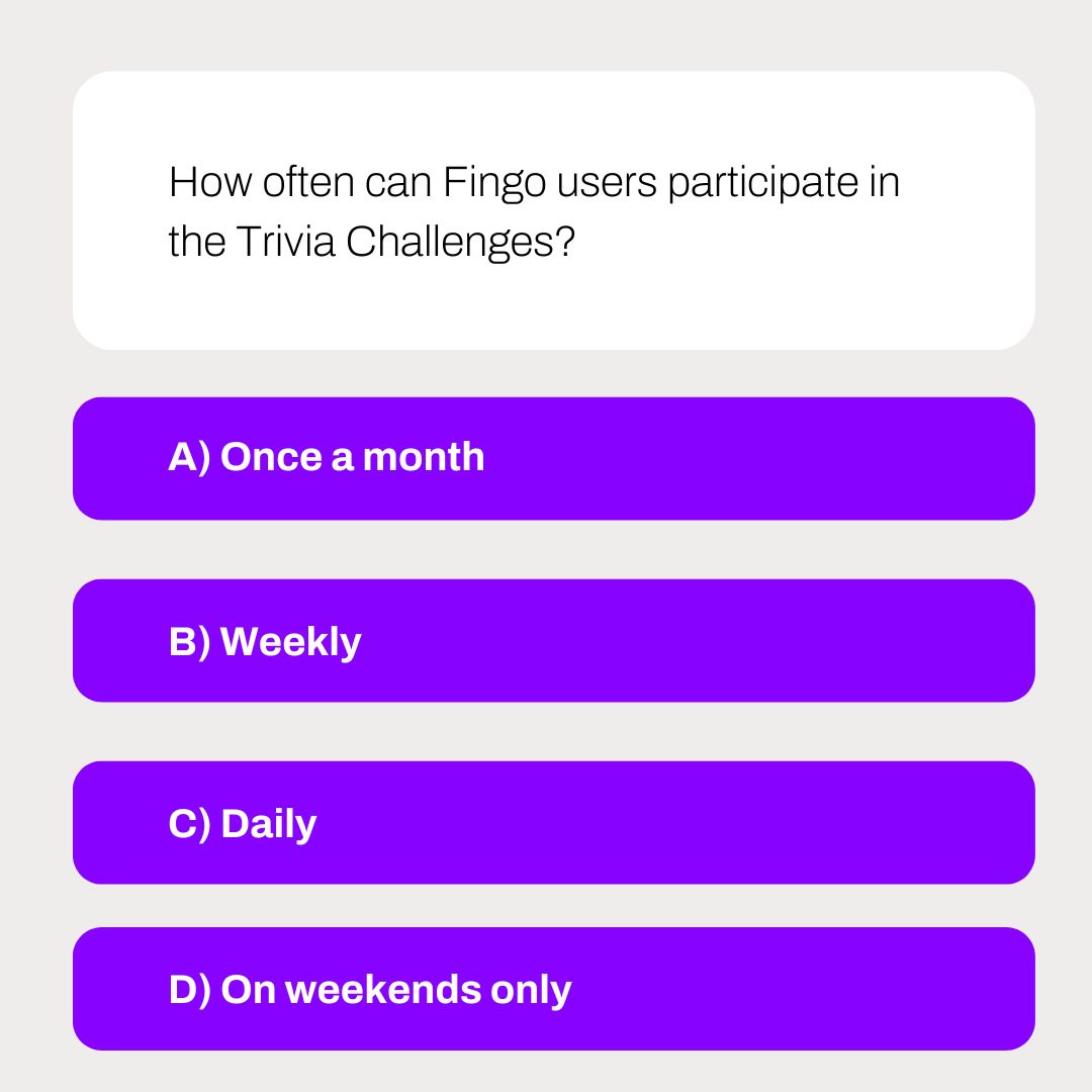 fingoafrica's tweet photo. Think you've got what it takes to top the leaderboard? Dive into our Trivia Challenges on Fingo for a chance to shine and win cool prizes. #Fingo #Challenges #Trivia #FingoForward #ForAfricasAmbitious https://t.co/NFB0xmWgc4