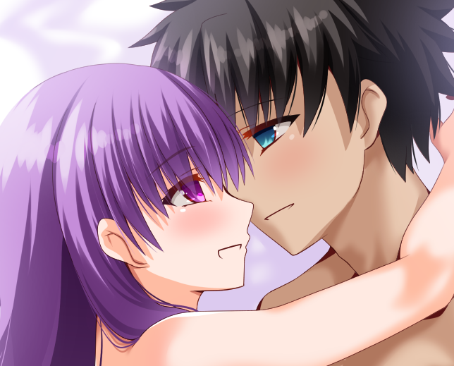 えんご skeb受付中さんのコミッション「こんにちは!Fate/Grand Orderのぐだ男とBBちゃんの全身アートワークが欲しいです。ベッドで抱き合うぐだ男とBBちゃん。-二人...」  納品させていただきました～ソフトにえっちいのでトリミング。BBちゃんπむにゅっ。 