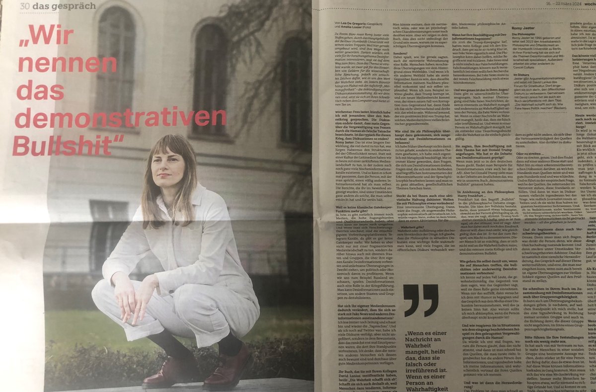 Für die <a href="/wochentaz/">wochentaz</a> habe ich die Philosophin <a href="/romyjaster/">Romy Jaster</a> interviewt. Ein Gespräch über Desinformationen, epistemische Grenzen und die Rolle der #Philosophie im aktuellen Diskurs.