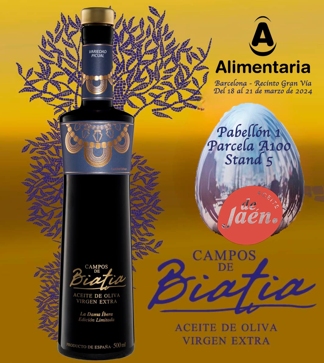Desde mañana nos encontraréis en <a href="/AlimentariaBCN/">Alimentaria</a>. Nuestra #DamaIberaAOVE, el mejor Picual del mundo, estará en el stand 5, parcela A100, pabellón 1, de la mano de <a href="/igpaceitedejaen/">IGP Aceite de Jaén</a>. Si queréis disfrutarlo y saborearlo, acercaros a la feria. #SoyCamposdeBiatia