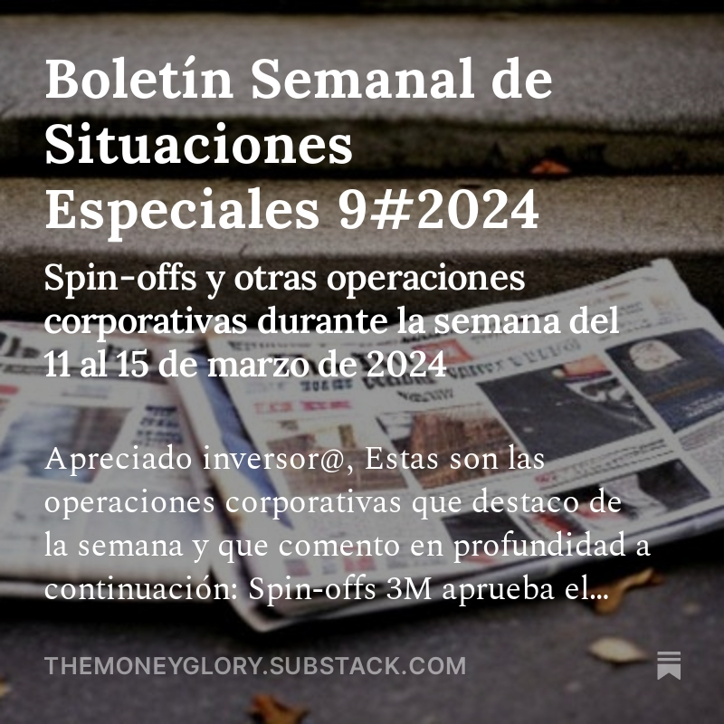 themoneyglory's tweet photo. Ya está disponible el boletín semanal de situaciones especiales de la #bolsa con estos temas:

✅ $GE sigue vendiendo acciones de $GEHC 
✅ $MMM aprueba el #spinoff de Solventum
✅ Macy's $M está en venta

Y mucho más
 https://t.co/C3p1W7VDmP https://t.co/4qohNKUd6y