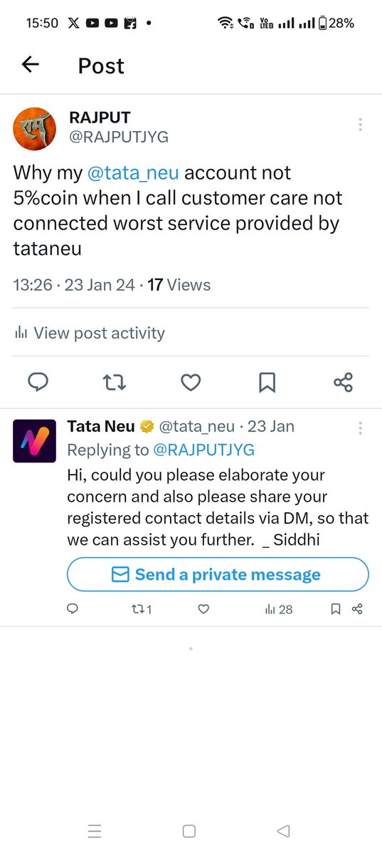 2 month gone but no any solution @tata_neu too worst service no credited neu coin last 3month cheat customer