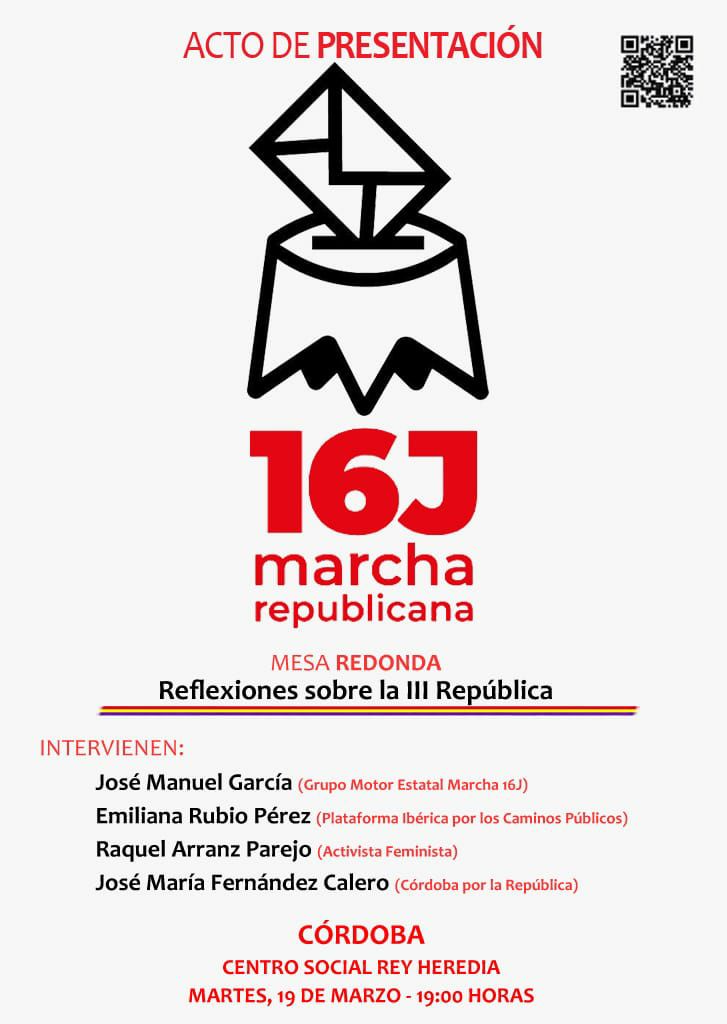 ❤💛💜  P R E S E N T A C I Ó N

#16J  #MarchaRepublicana
Reflexiones sobre la III República 

🗣 Jose Manuel García 
🗣 Emiliana Rubio Pérez 
🗣 Raquel Arranz Parejo 
🗣 Jose María Fdez Calero

#TerceraRepúblicaYa