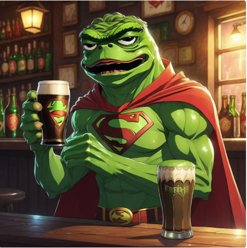 SuperPepeOnSol's tweet photo. Happy St. Patrick's day y'all! It's a holiday so #Superpepe has the perfect excuse for an early Guinnes in the #solana pub🍺.  Grab yourself a 💰 $PEPE on $SOL and enjoy the day! 🐸🚀
PEPEctkXt7qtvDfjqAGYUvfBtyrpG5MBxLTggmhHRhy

#sol #pepeonsol #pepe #memecoin #StPaddysDay https://t.co/4EBHXyXExV