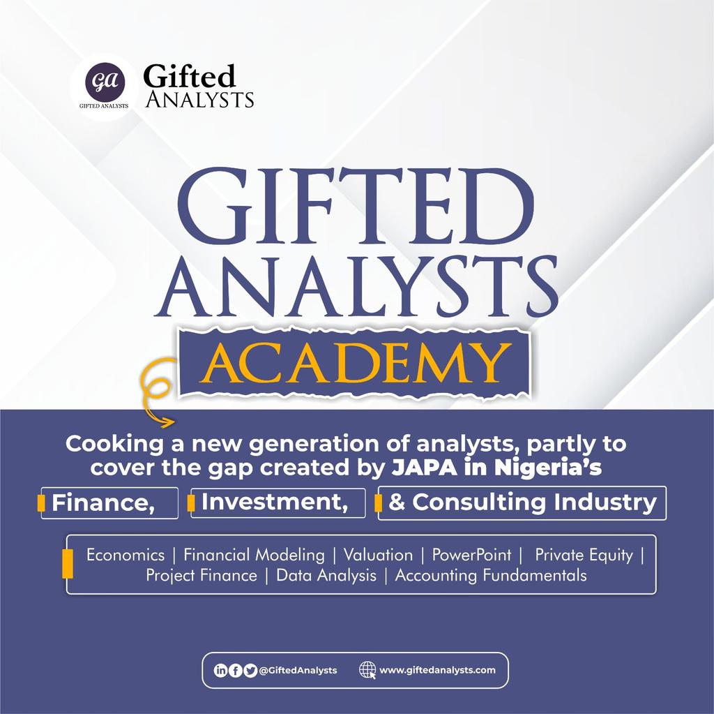 It's Sunday and we are using it to remind you that at GIFTED ANALYSTS ACADEMY, we are cooking the next generation of analysts, partly to cover the gap created by 'Japa' in the Finance, Investment, and Consulting industry.