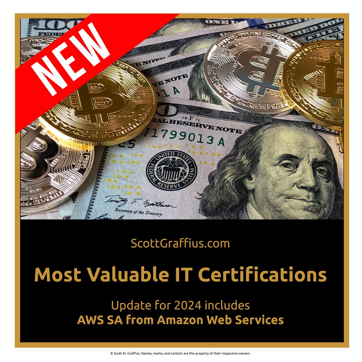 ScottGraffius's tweet photo. NEW โ โMost Valuable IT Certifications: Update for 2024โ includes the AWS SA from AWS (@awscloud). Details on it โ and the other certifications on the list โ are here: https://t.co/sD8sOKyMZi.
#IT #Tech #ITCerts #ITCertifications #TechCerts #TechCertifications #AWS #AWSSA