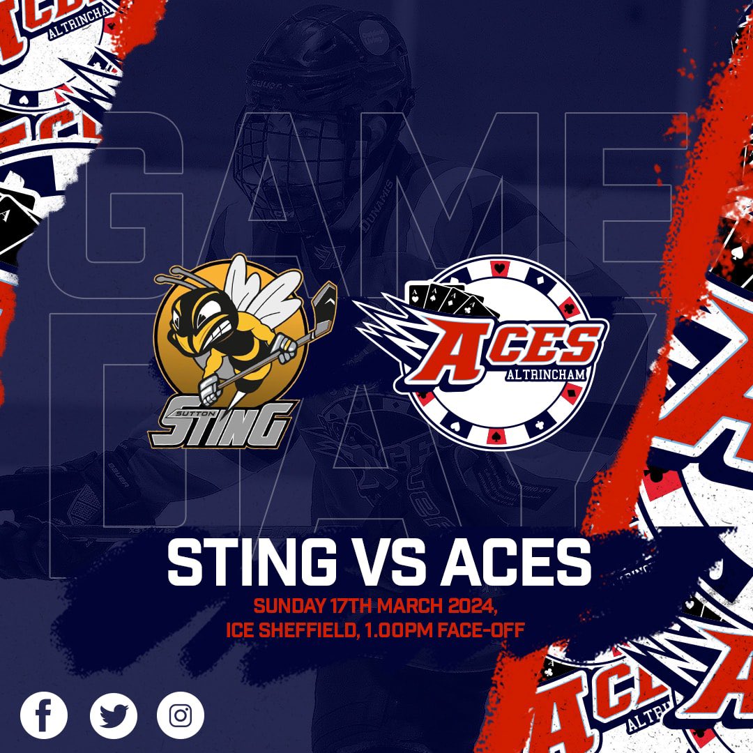 Altrincham Aces (@altyaces) on Twitter photo 🚨GAMEDAY🚨
We go again, as we look to chase down 6th place in our playoff 1/4 final quest.
Keep an eye on our IG Stories for live score updates!
🆚 <a href="/NihlSting2/">Sutton Sting NIHL 2 Official</a>
📅 Sun 17th Mar 2024
⏰ 1.00pm
📍 Ice Sheffield
♦️♠️❤️♣️
#aces #altrincham #gameon #stingvsaces #letsgoaces 🚨GAMEDAY🚨
We go again, as we look to chase down 6th place in our playoff 1/4 final quest.
Keep an eye on our IG Stories for live score updates!
🆚 <a href="/NihlSting2/">Sutton Sting NIHL 2 Official</a>
📅 Sun 17th Mar 2024
⏰ 1.00pm
📍 Ice Sheffield
♦️♠️❤️♣️
#aces #altrincham #gameon #stingvsaces #letsgoaces