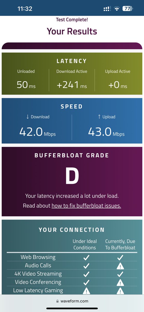 FBorsik's tweet photo. Obligatory “#speedtest” at @InstallFest_SH #InstallFest2024
by @Speedtest &amp; @WaveformHQ 

cc @mtaht 

#bufferbloat #latency #jitter
#InstallFest #OpenSource #FLOSS 
#Linux #speedtests #Ookla https://t.co/6BFX03jcjR