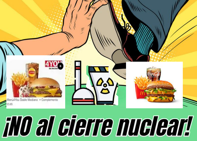 colapsistas's tweet photo. Cuando haces una manifestación PRO NUCLEARES y tu cartel parece un menú del macdonalds... (le di la vuelta a la central y es un mc flurry o una coca cola grande) jijiji https://t.co/7Tbz9B03wu