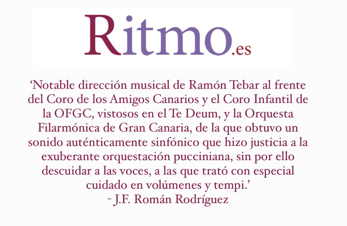 jrtebar's tweet photo. ‼️REVIEW TIME‼️CRÍTICA‼️

Thank you / Gracias

RITMO

https://t.co/UxD20d7Jkw

#ritmo #revista #review #critica #triunfo @Opera_LasPalmas @piotrbeczala @1erikagrimaldi @GeorgeGagnidze #ramontebar #orchestraconductor @arsisartists @News_C_Augusto #directordeorquesta @ofgrancanaria https://t.co/JIXrhGvcma