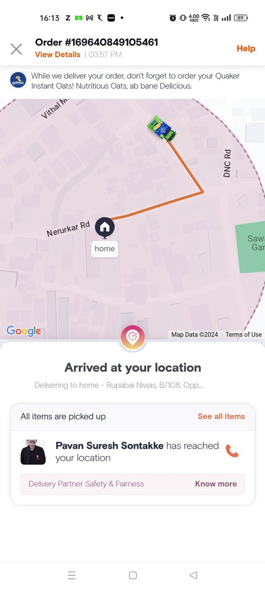 DharodYash's tweet photo. How is it arrived at your location correct? 
It is clearly seen that delivery guy is away from the location.
@SwiggyInstamart @Swiggy https://t.co/accUI6dwFd