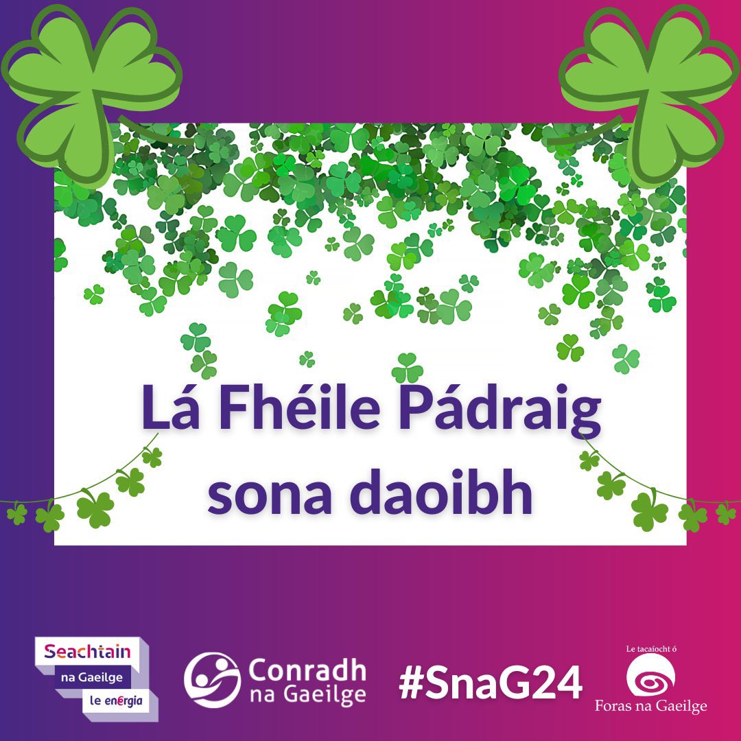 CnaG's tweet photo. Lá Fhéile Pádraig sona daoibh a chairde!☘️

#SnaG24 https://t.co/9PsGio4R97