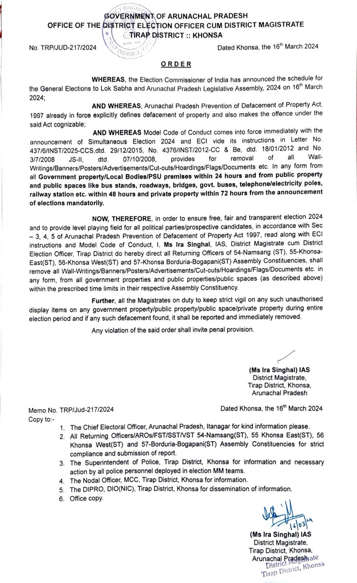 ADCDeomali's tweet photo. To all the concerned, for the necessary compliance.
@ceoarunachal @TirapPolice @diprotirap @yadavVish21_IAS https://t.co/7XWdsdIMZ4